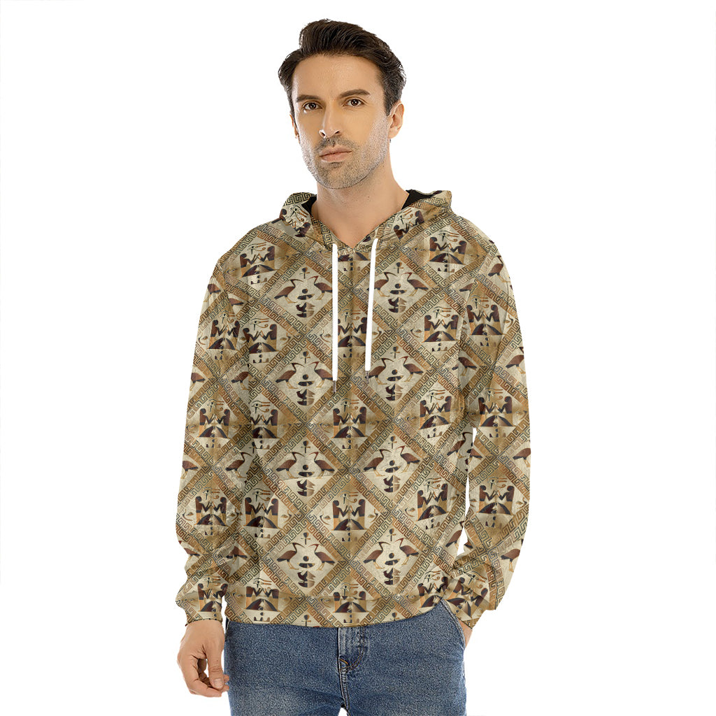 Egyptian Hieroglyphs Pattern Print Men's Velvet Pullover Hoodie