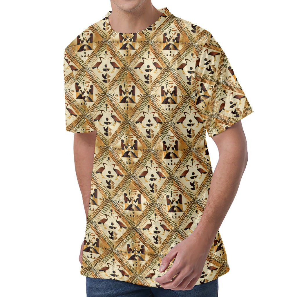 Egyptian Hieroglyphs Pattern Print Men's Velvet T-Shirt