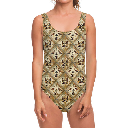 Egyptian Hieroglyphs Pattern Print One Piece Swimsuit