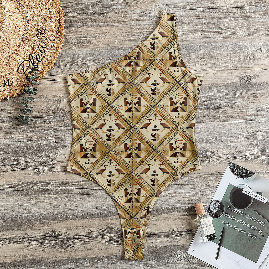 Egyptian Hieroglyphs Pattern Print One Shoulder Bodysuit