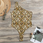 Egyptian Hieroglyphs Pattern Print One Shoulder Bodysuit