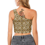 Egyptian Hieroglyphs Pattern Print One Shoulder Crop Top