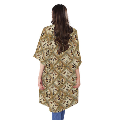 Egyptian Hieroglyphs Pattern Print Open Front Beach Cover Up