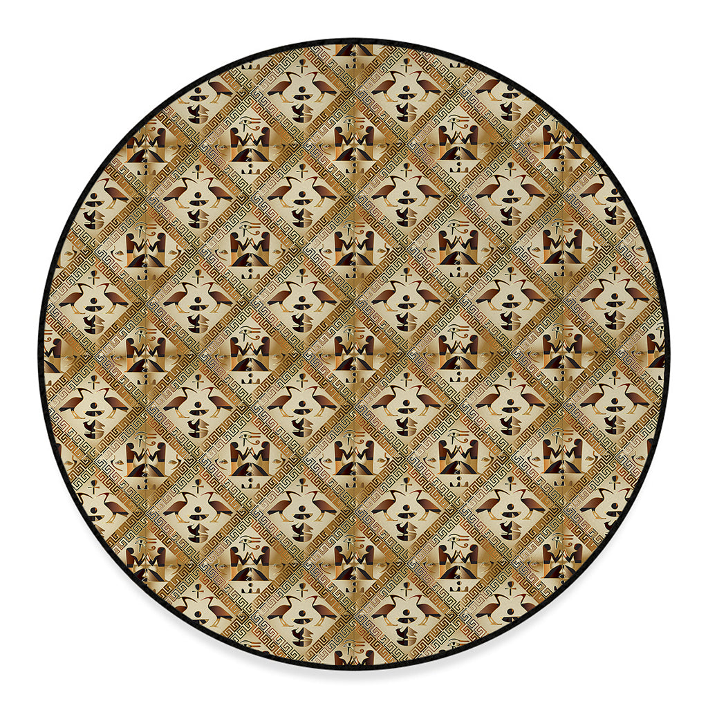 Egyptian Hieroglyphs Pattern Print Round Floor Mat