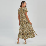 Egyptian Hieroglyphs Pattern Print Short Sleeve Maxi Dress