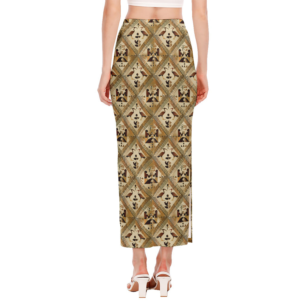 Egyptian Hieroglyphs Pattern Print Side Slit Maxi Skirt