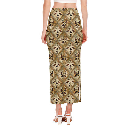 Egyptian Hieroglyphs Pattern Print Side Slit Maxi Skirt