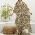 Egyptian Hieroglyphs Pattern Print Silk V-Neck Kaftan Dress