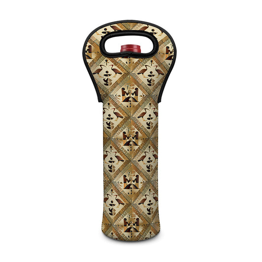 Egyptian Hieroglyphs Pattern Print Single Neoprene Wine Tote