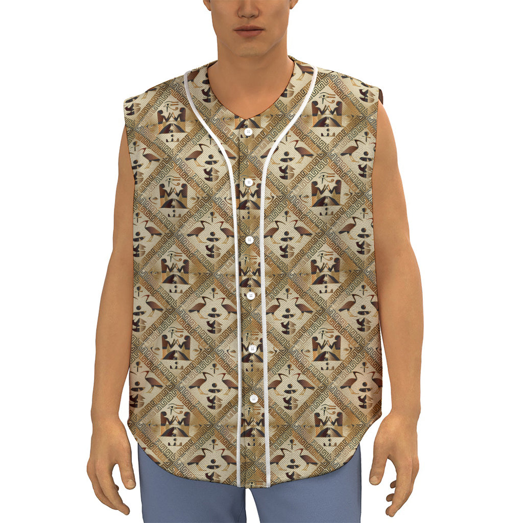 Egyptian Hieroglyphs Pattern Print Sleeveless Baseball Jersey