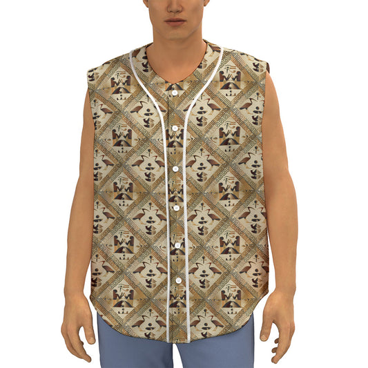Egyptian Hieroglyphs Pattern Print Sleeveless Baseball Jersey