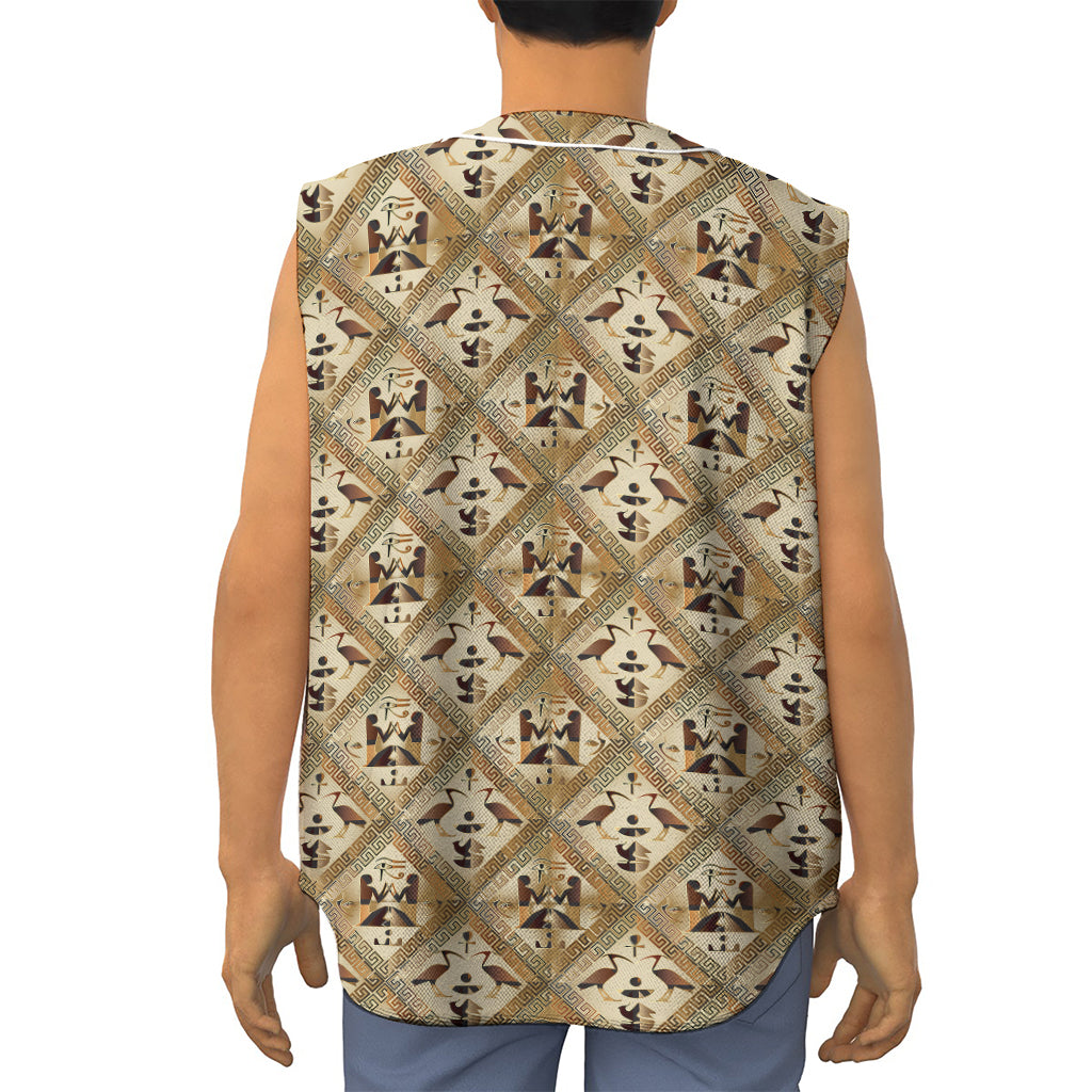 Egyptian Hieroglyphs Pattern Print Sleeveless Baseball Jersey