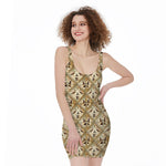 Egyptian Hieroglyphs Pattern Print Sleeveless Bodycon Dress