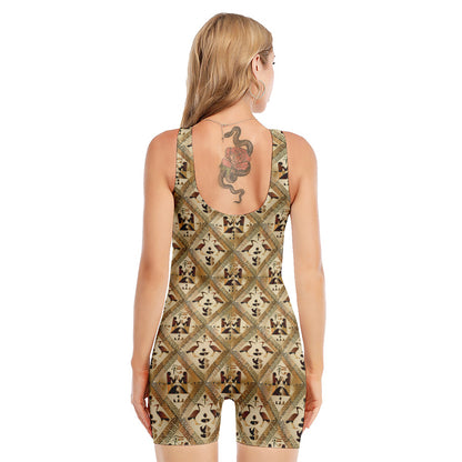 Egyptian Hieroglyphs Pattern Print Sleeveless One Piece Swimsuit