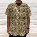 Egyptian Hieroglyphs Pattern Print Textured Short Sleeve Shirt