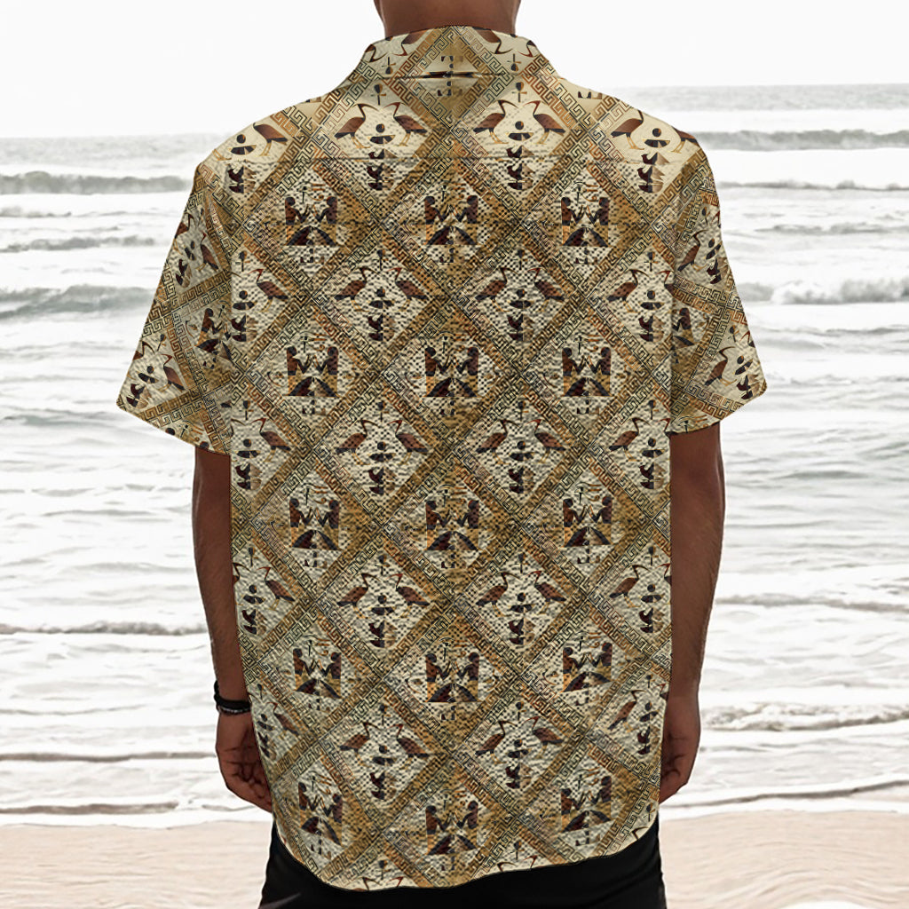 Egyptian Hieroglyphs Pattern Print Textured Short Sleeve Shirt