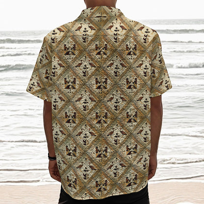 Egyptian Hieroglyphs Pattern Print Textured Short Sleeve Shirt