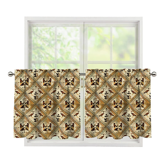 Egyptian Hieroglyphs Pattern Print Tier Curtains