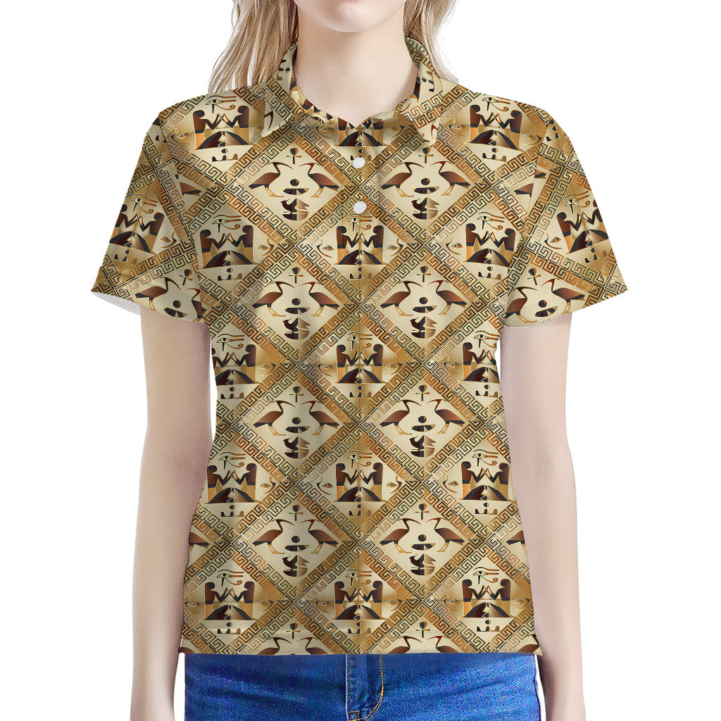 Egyptian Hieroglyphs Pattern Print Women's Polo Shirt