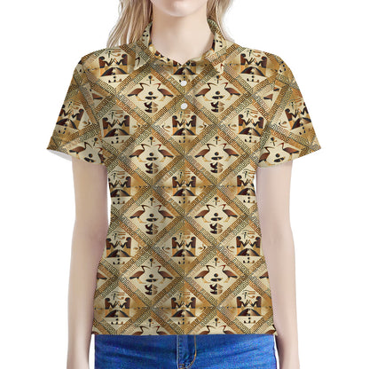 Egyptian Hieroglyphs Pattern Print Women's Polo Shirt