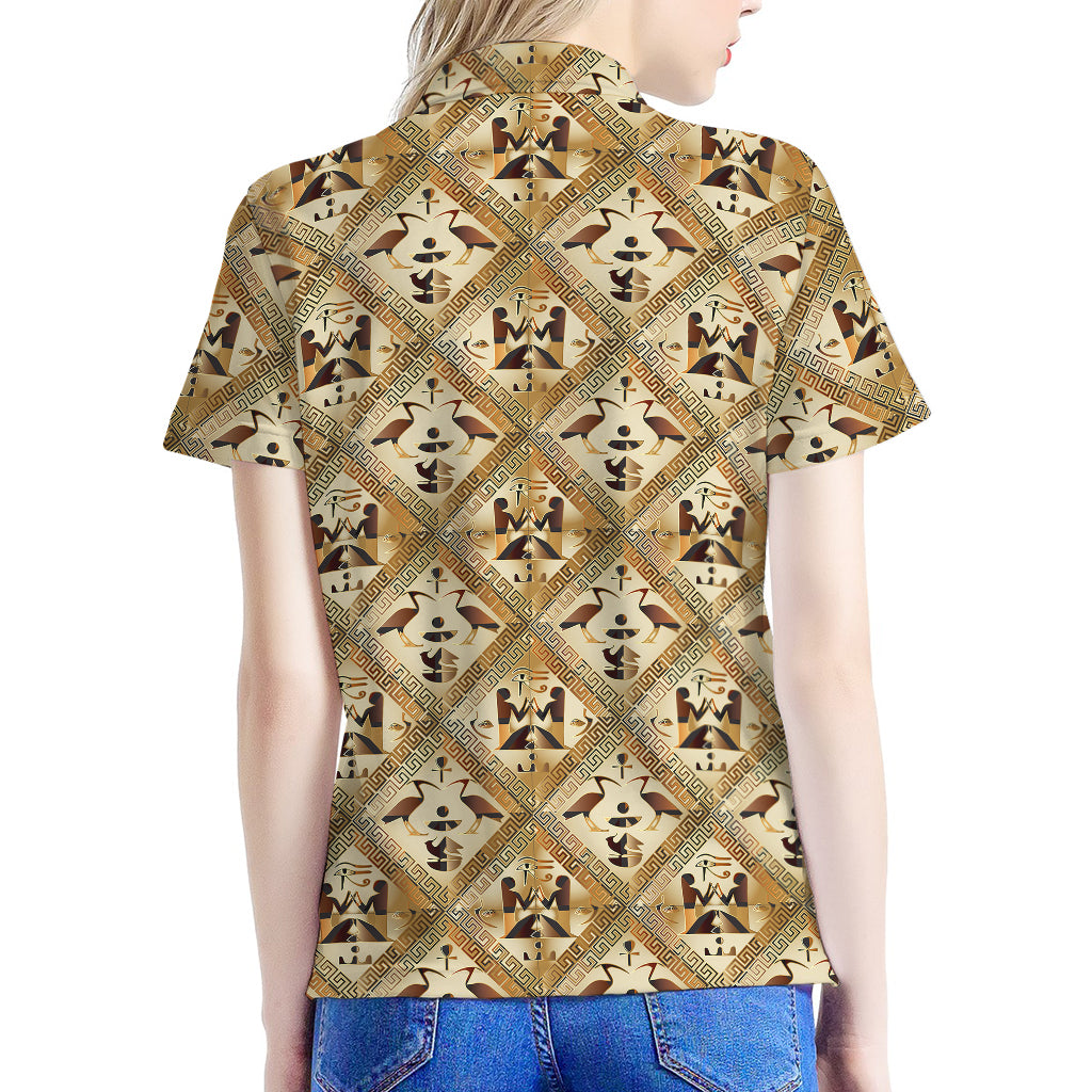 Egyptian Hieroglyphs Pattern Print Women's Polo Shirt