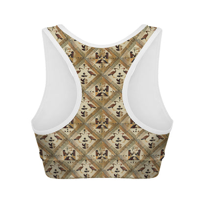 Egyptian Hieroglyphs Pattern Print Women's Sports Bra