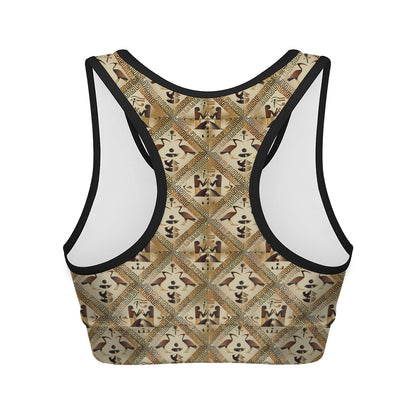 Egyptian Hieroglyphs Pattern Print Women's Sports Bra
