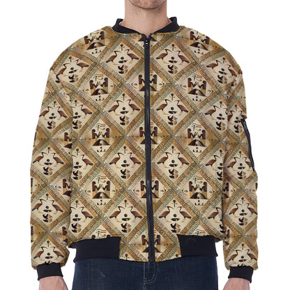 Egyptian Hieroglyphs Pattern Print Zip Sleeve Bomber Jacket