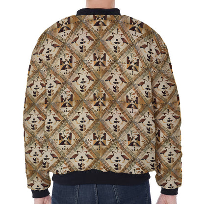 Egyptian Hieroglyphs Pattern Print Zip Sleeve Bomber Jacket