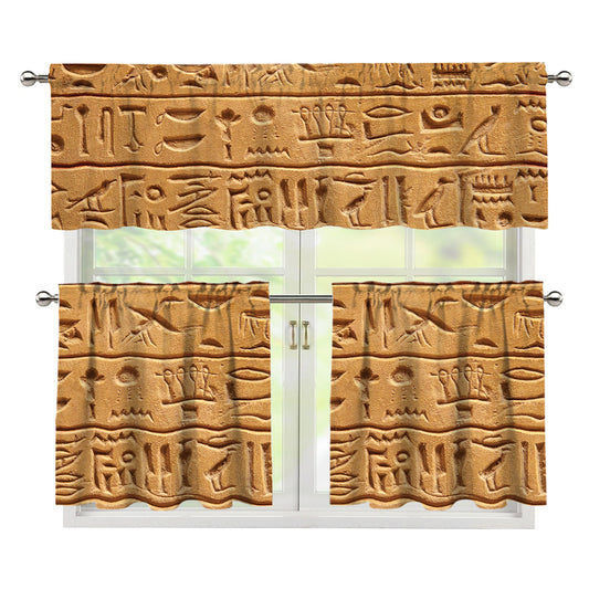 Egyptian Hieroglyphs Print 3 Piece Kitchen Curtains