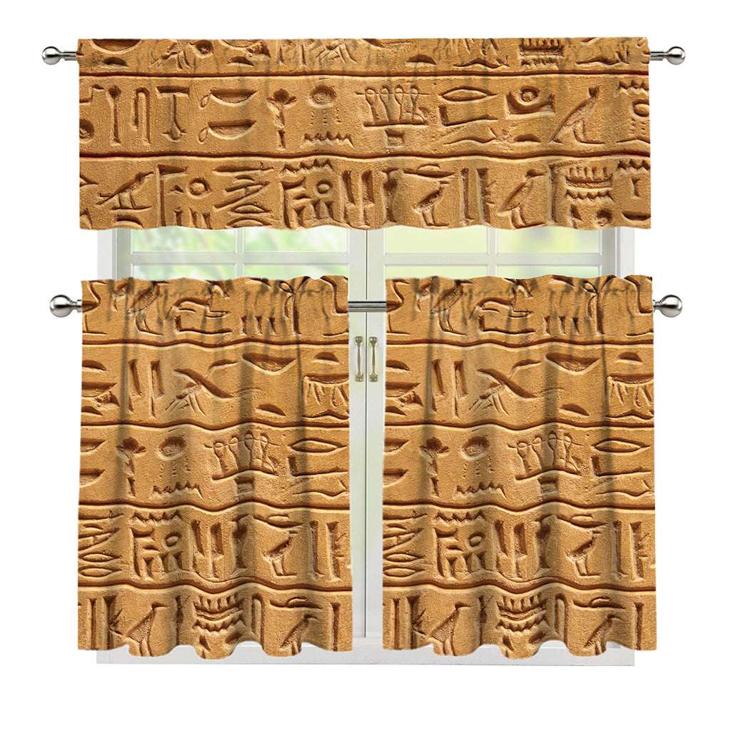 Egyptian Hieroglyphs Print 3 Piece Kitchen Curtains