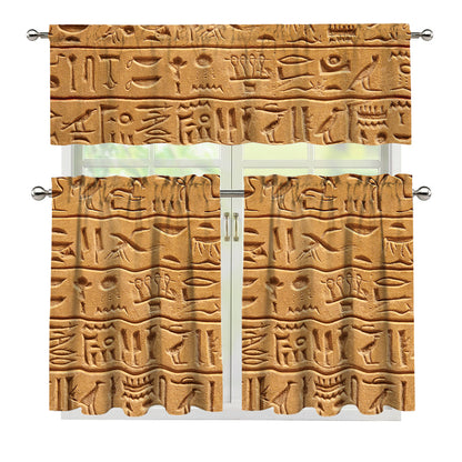 Egyptian Hieroglyphs Print 3 Piece Kitchen Curtains