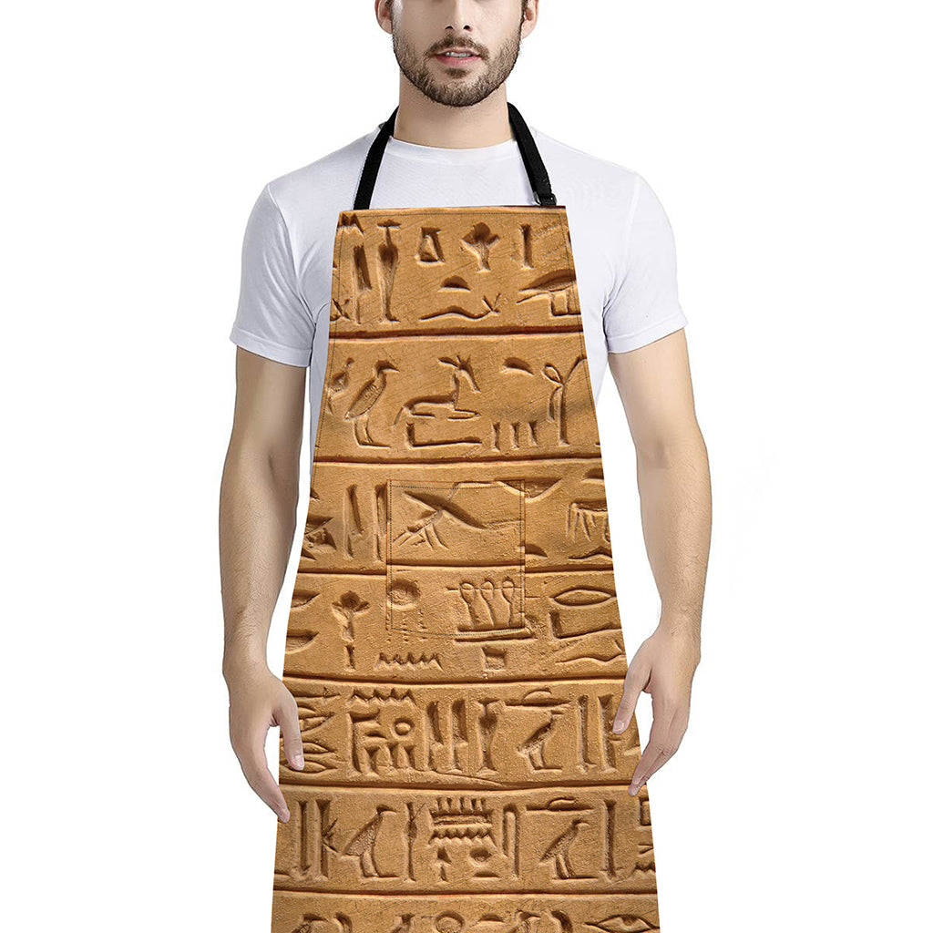 Egyptian Hieroglyphs Print Bib Apron With Pocket