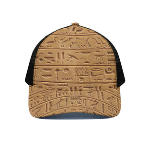 Egyptian Hieroglyphs Print Black Mesh Trucker Cap