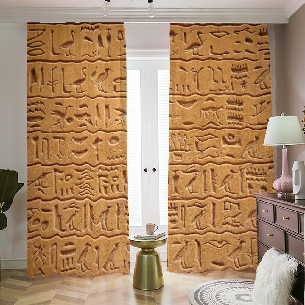 Egyptian Hieroglyphs Print Blackout Pencil Pleat Curtains