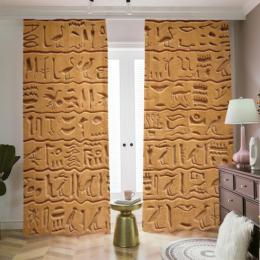 Egyptian Hieroglyphs Print Blackout Pencil Pleat Curtains