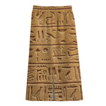 Egyptian Hieroglyphs Print Cotton Front Slit Maxi Skirt