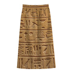 Egyptian Hieroglyphs Print Cotton Front Slit Maxi Skirt