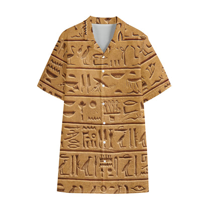 Egyptian Hieroglyphs Print Cotton Hawaiian Shirt