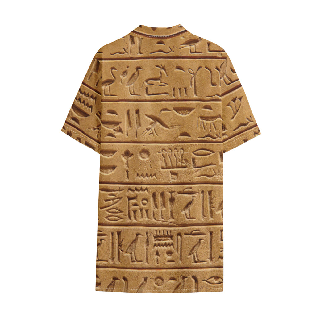 Egyptian Hieroglyphs Print Cotton Hawaiian Shirt