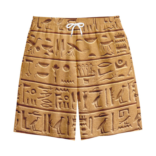 Egyptian Hieroglyphs Print Cotton Shorts