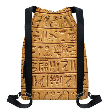 Egyptian Hieroglyphs Print Drawstring Backpack