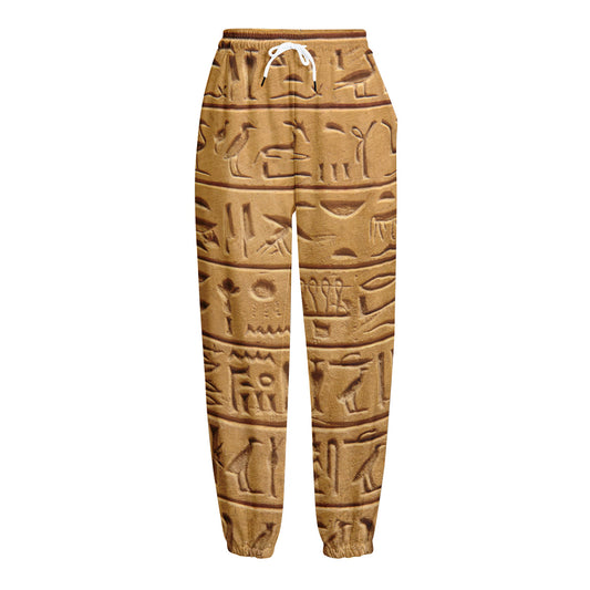 Egyptian Hieroglyphs Print Fleece Lined Knit Pants