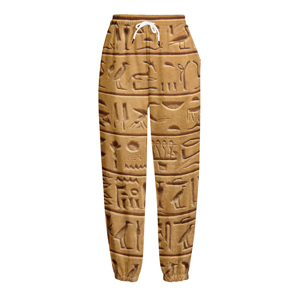 Egyptian Hieroglyphs Print Fleece Lined Knit Pants