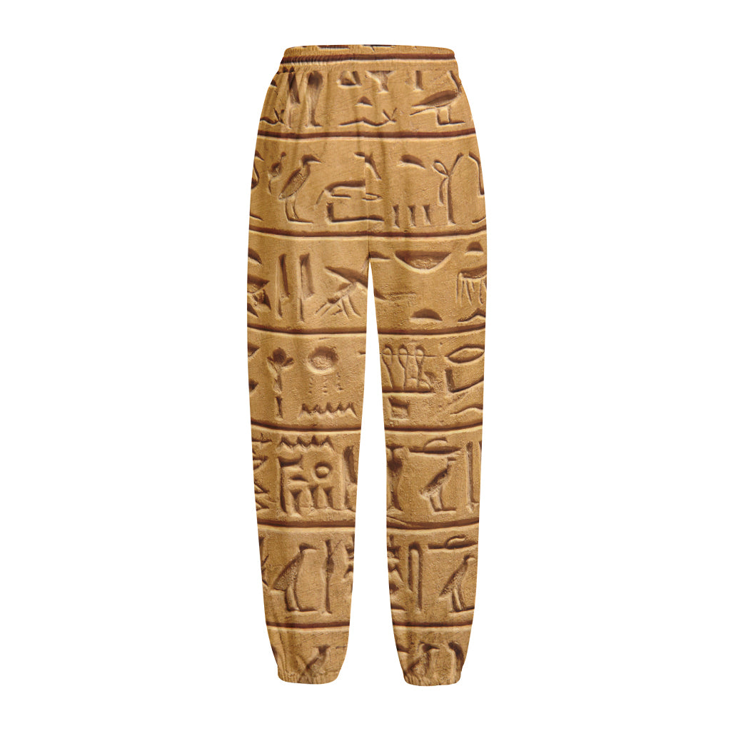Egyptian Hieroglyphs Print Fleece Lined Knit Pants