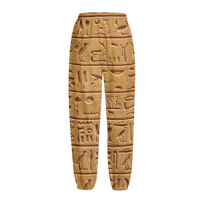 Egyptian Hieroglyphs Print Fleece Lined Knit Pants