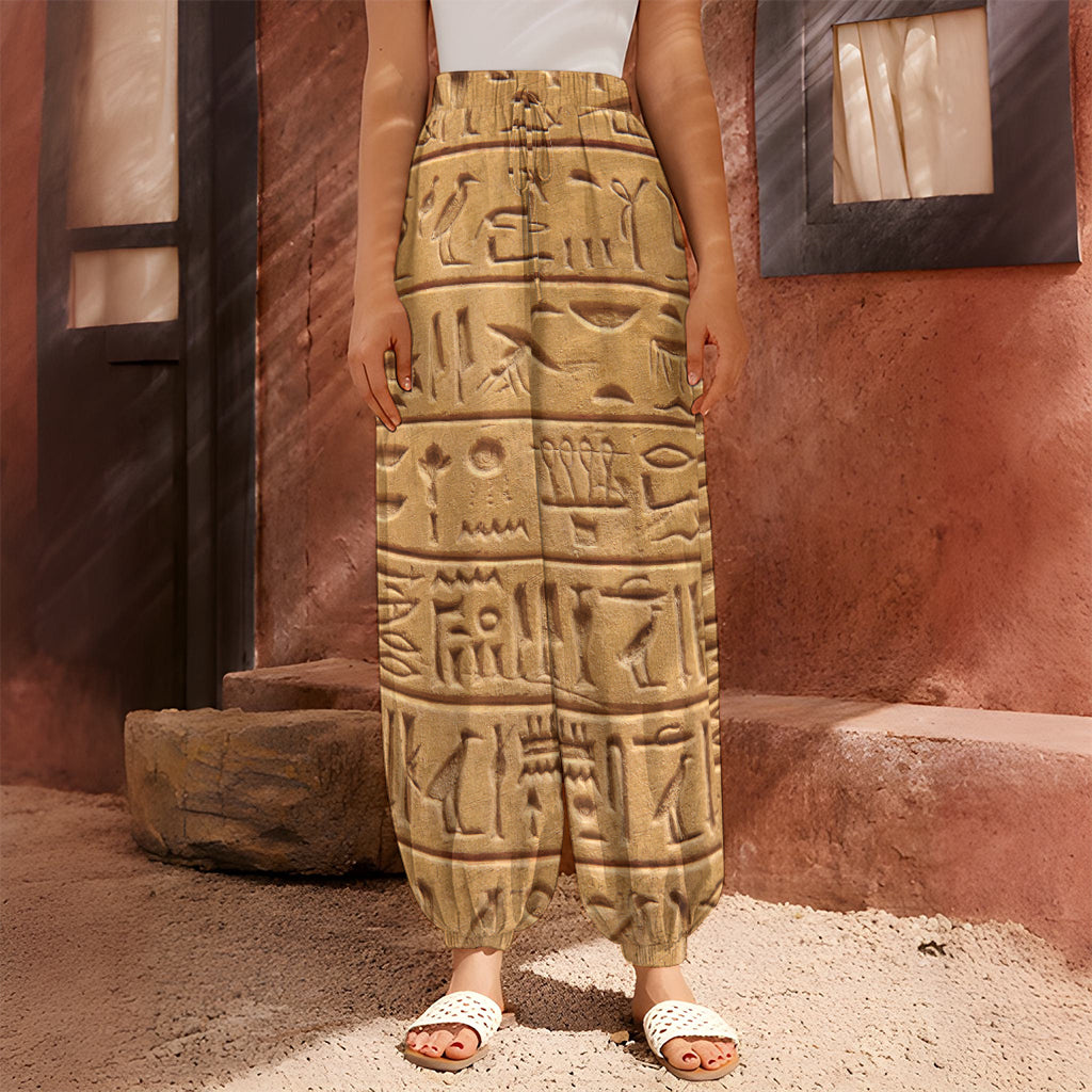 Egyptian Hieroglyphs Print Harem Pants