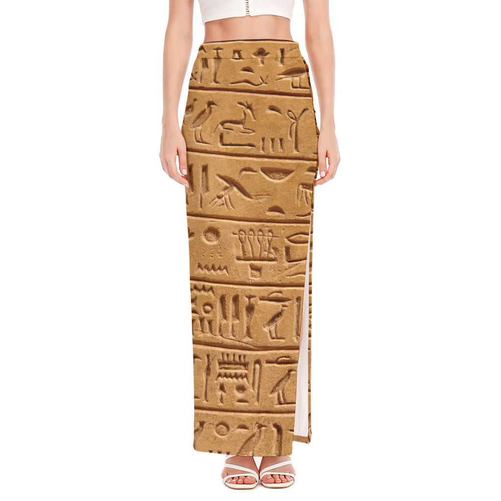 Egyptian Hieroglyphs Print High Slit Maxi Skirt