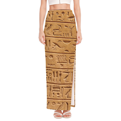 Egyptian Hieroglyphs Print High Slit Maxi Skirt