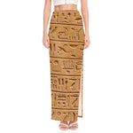 Egyptian Hieroglyphs Print High Slit Maxi Skirt